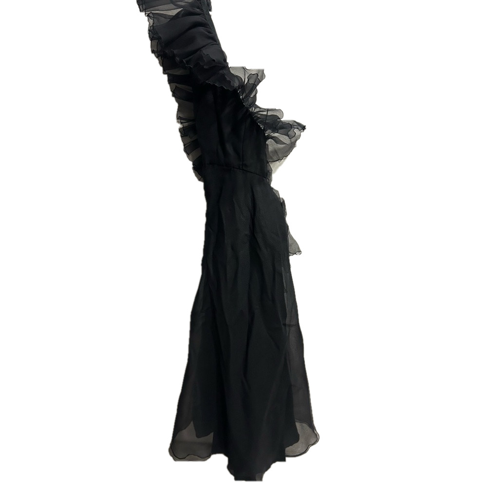 Richilene NY Vintage Black Ruffle One-Shoulder Gown Maxi Dark Romantic Sz 6